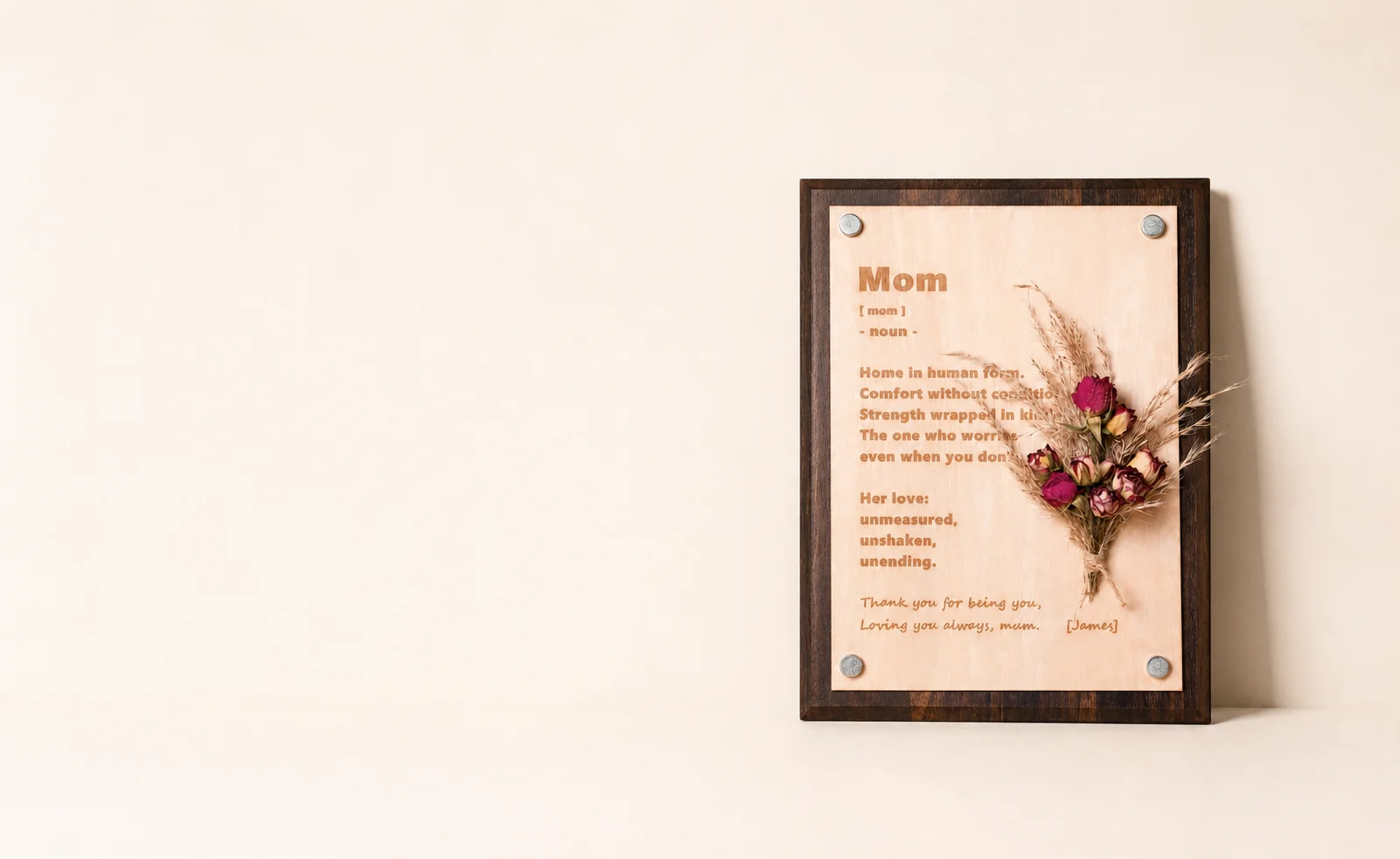 Placa de madera del recuerdo de la mamá