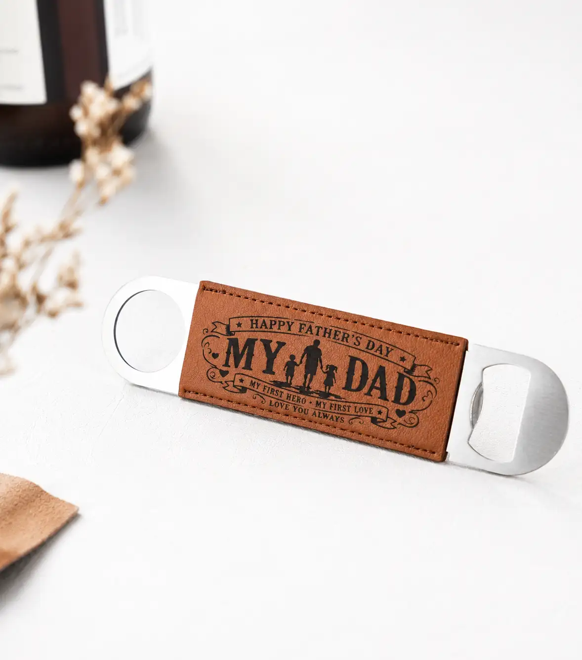 Abrebotellas de cuero del día de padre