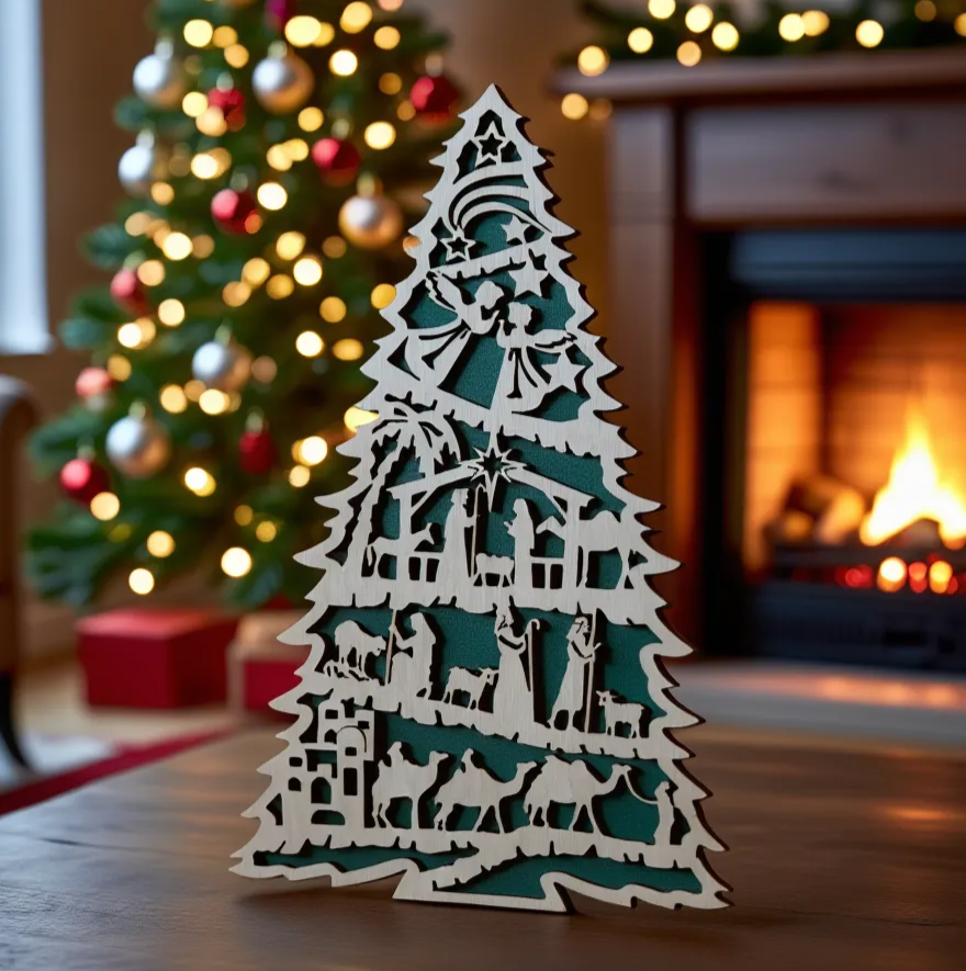Árbol de Navidad de madera cortado con láser decorativo
