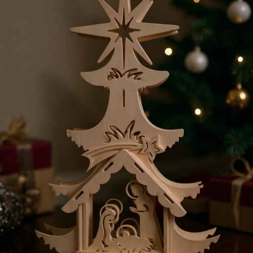 Diseño de árbol de Navidad de madera cortado con láser