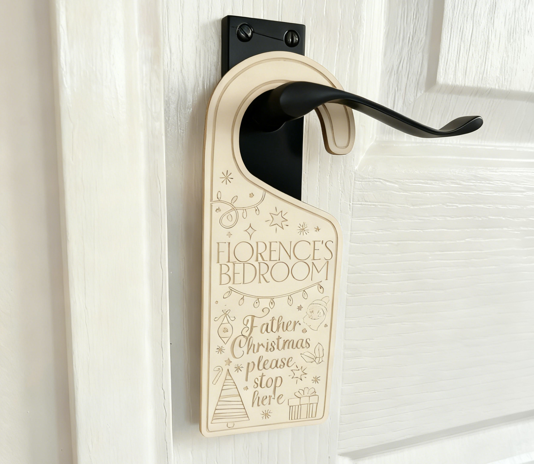Señal de suspensión de puerta de Navidad de madera cortada con láser