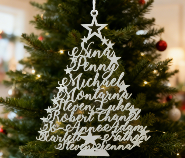Adornos de Navidad Nombre de familia cortado con láser