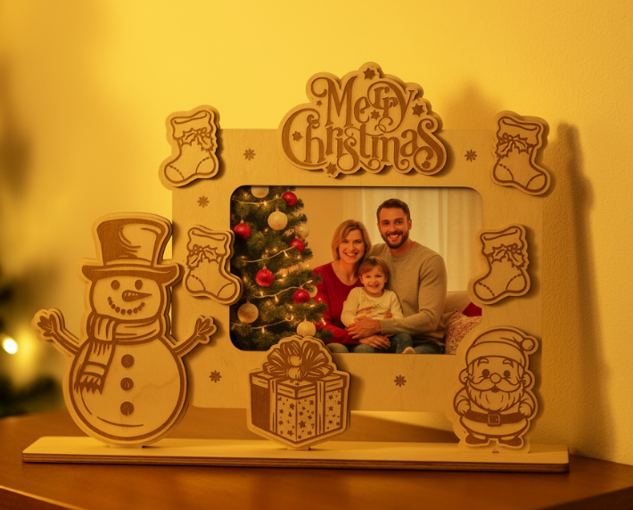 Cortar con láser marcos de fotos de Navidad