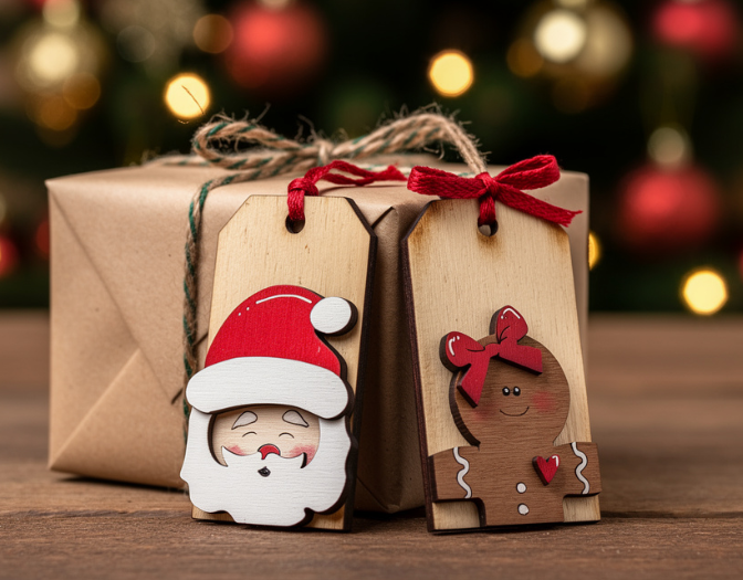 Etiquetas de regalo de Navidad cortadas con láser