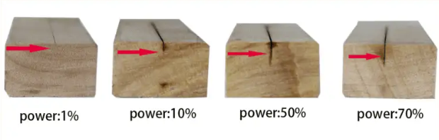Efecto de ajuste de potencia para grabado láser de madera