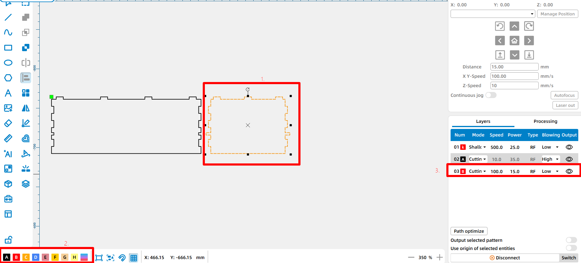 Asignar formas a diferentes capas en LaserMaker