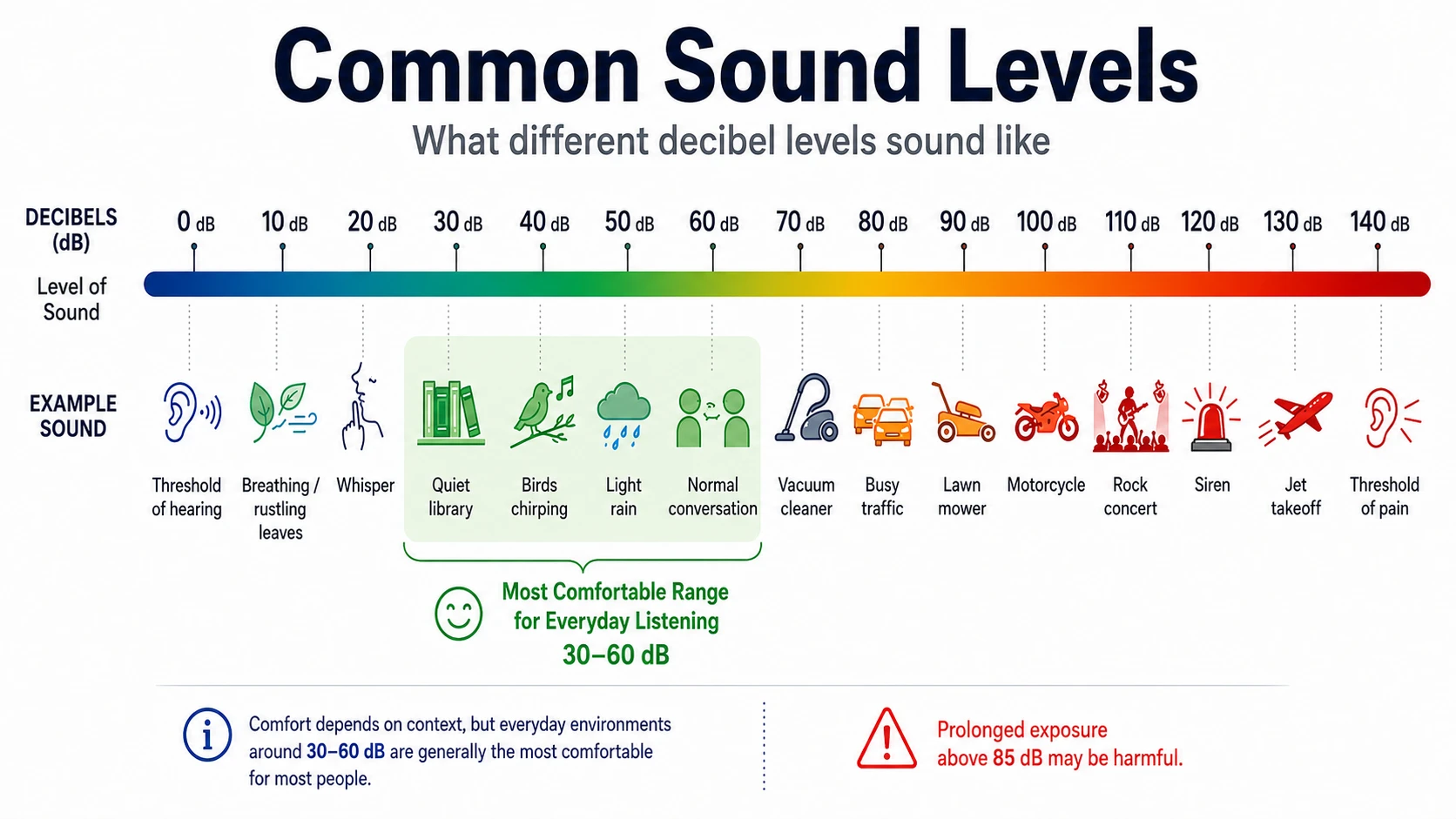 Comparación común del nivel de sonido Comparación común del nivel de sonido
